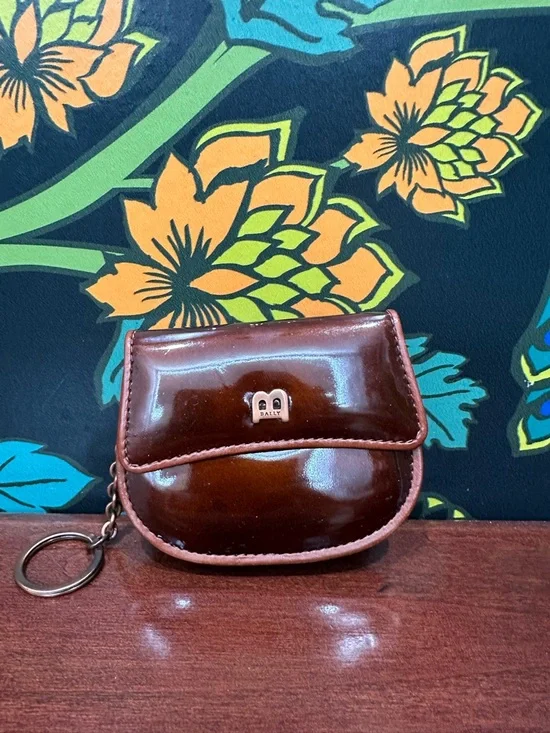 Vintage Bally Patent Leather Coin Pouch Key Ring Y2K Brown - Picture 3 of 10
